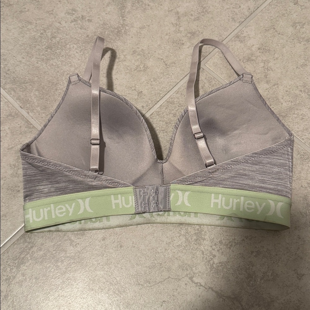 Hurley Women's Heather Gray Bra with Green Band - Picture 2 of 3